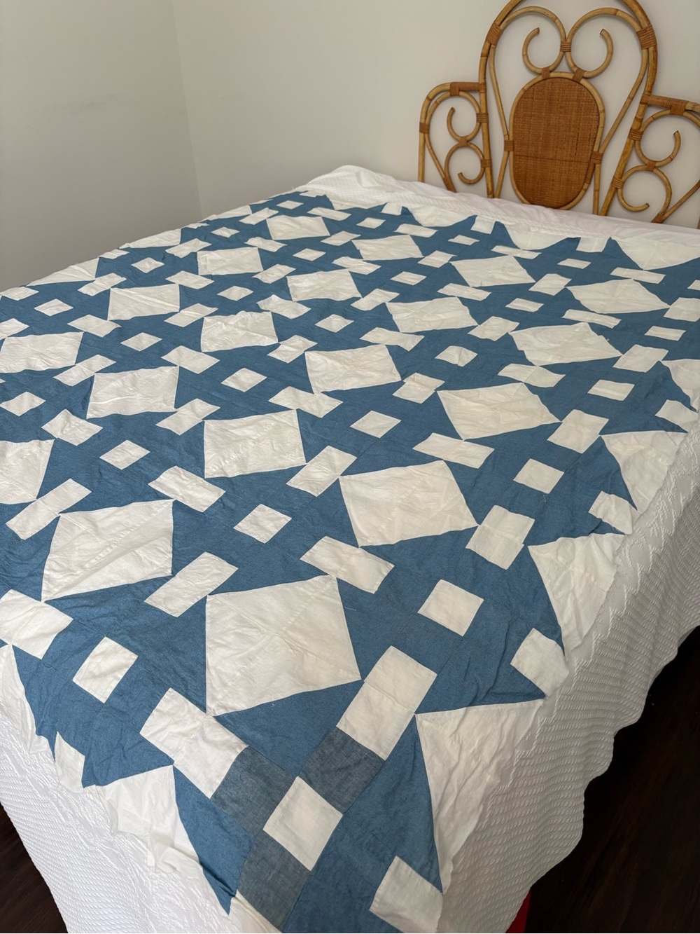 Vintage quilt top cutter primitive cotton blue handmade machine sewn 71 x 67